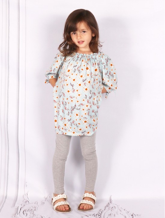 Kid's Off The Shoulder Flower Print Fashion Top